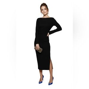 NWT Reformation Nessa Ribbed Midi Dress Black Long Sleeve Twist Back S